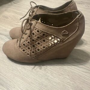 Fergalicious Tan Lace-Up Wedges